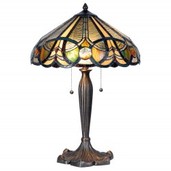 LumiLamp Lampe de table Tiffany 5LL-5299 Ø 41*61 cm E27/max 2*60W Beige, Vert Vitrail Triangle Art déco Lampe de bureau Tiffany
