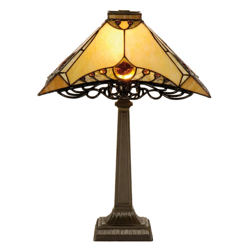 LumiLamp Lampe de table Tiffany 36*36*50 cm E14/max 1*40W Brun, Beige Vitrail