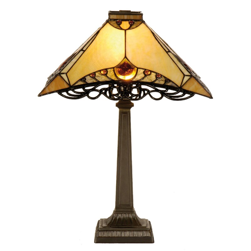 LumiLamp Lampe de table Tiffany 36x36x50 cm  Marron Beige Verre Triangle