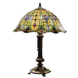 LumiLamp Lampe de table Tiffany 5LL-5317 Ø 40*53 cm E27/max 2*60W Vert Vitrail Triangle Fleurs Lampe de bureau Tiffany