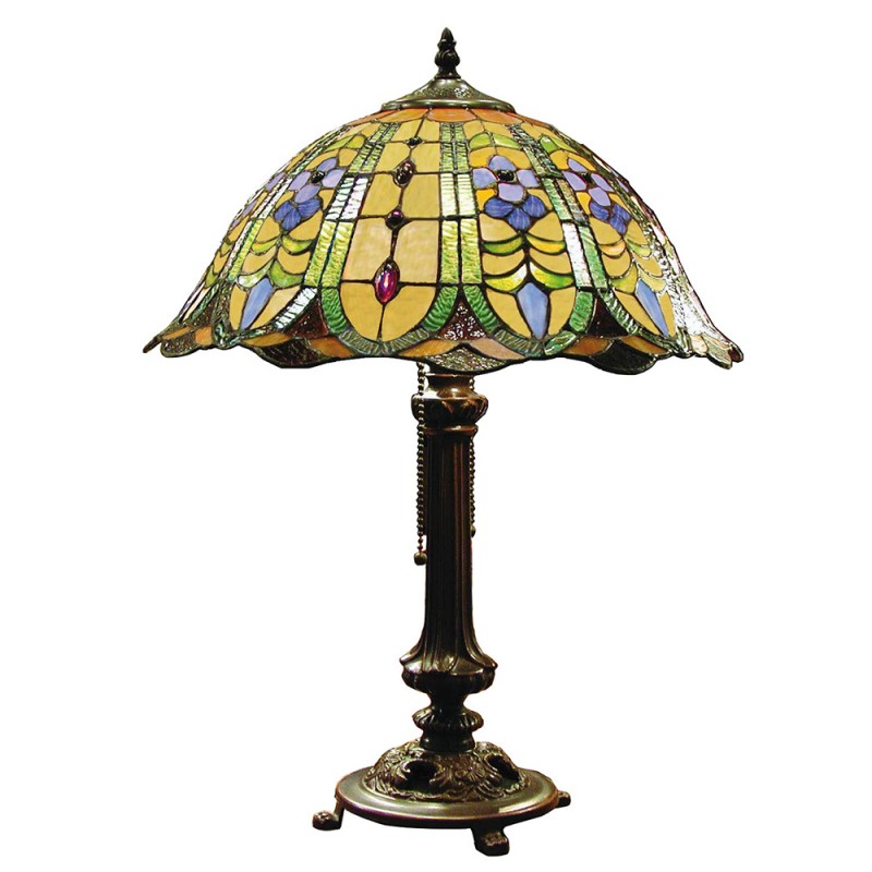 LumiLamp Lampada da tavolo Tiffany Ø 40x53 cm  Verde Vetro Triangolo Fiori