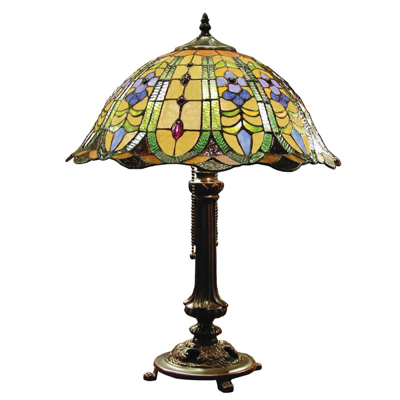 LumiLamp Lampe de table Tiffany Ø 40x53 cm  Vert Verre Triangle Fleurs