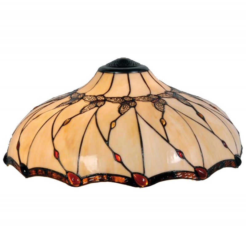 LumiLamp Lampshade Tiffany Ø 51x21 cm Beige Brown Glass Round Butterfly