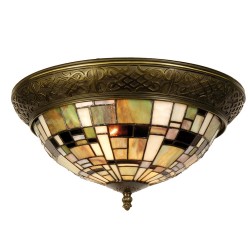 LumiLamp Lampe de plafond Tiffany Ø 38*19 cm E14/max 2*40W Vert, Brun, Beige Triangle