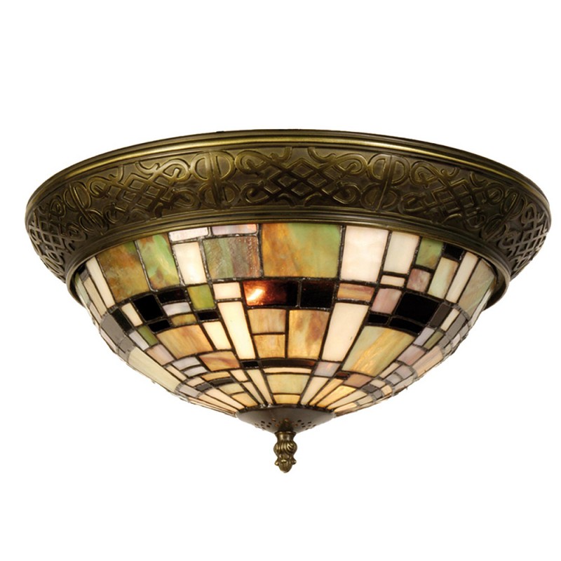 2LumiLamp Ceiling Lamp Tiffany Ø 38*19 cm Green Brown Plastic Glass