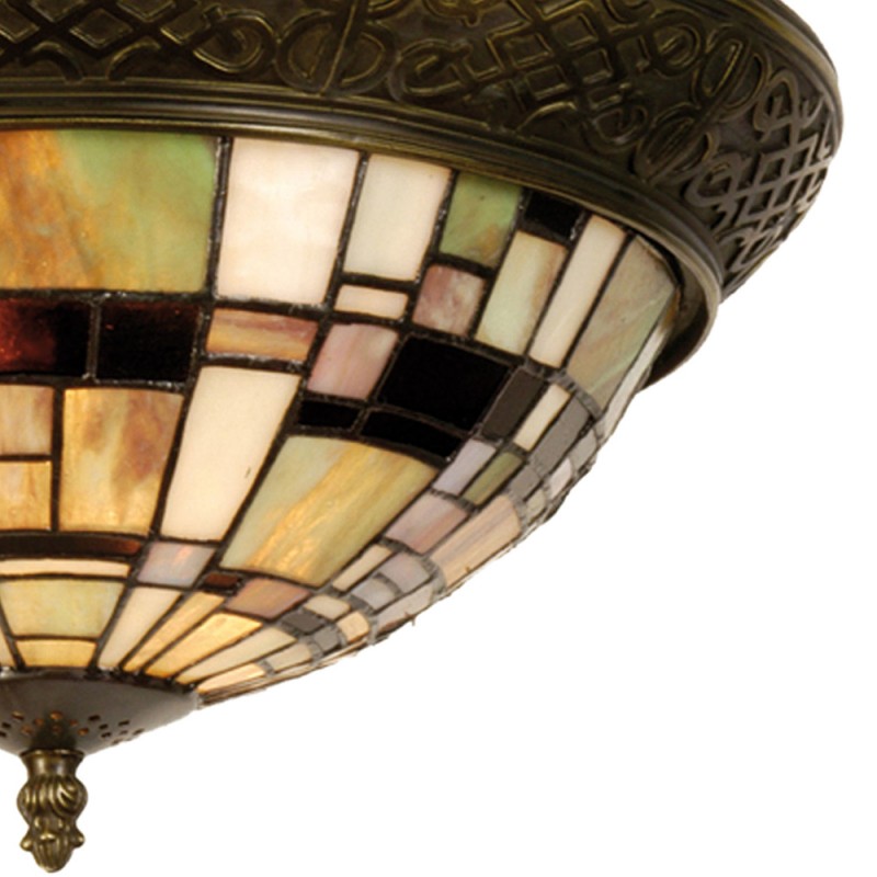 2LumiLamp Plafondlamp Tiffany 5LL-5348 Ø 38*19 cm E14/max 2*40W Groen Bruin Beige Kunststof Glas Driehoek Art Deco