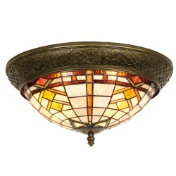 LumiLamp Lampe de plafond Tiffany Ø 38*19 cm E14/max 2*40W Brun, Beige Vitrail Triangle