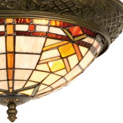 LumiLamp Plafondlamp Tiffany 5LL-5349 Ø 38*19 cm  Bruin Beige Glas Driehoek Plafonniere