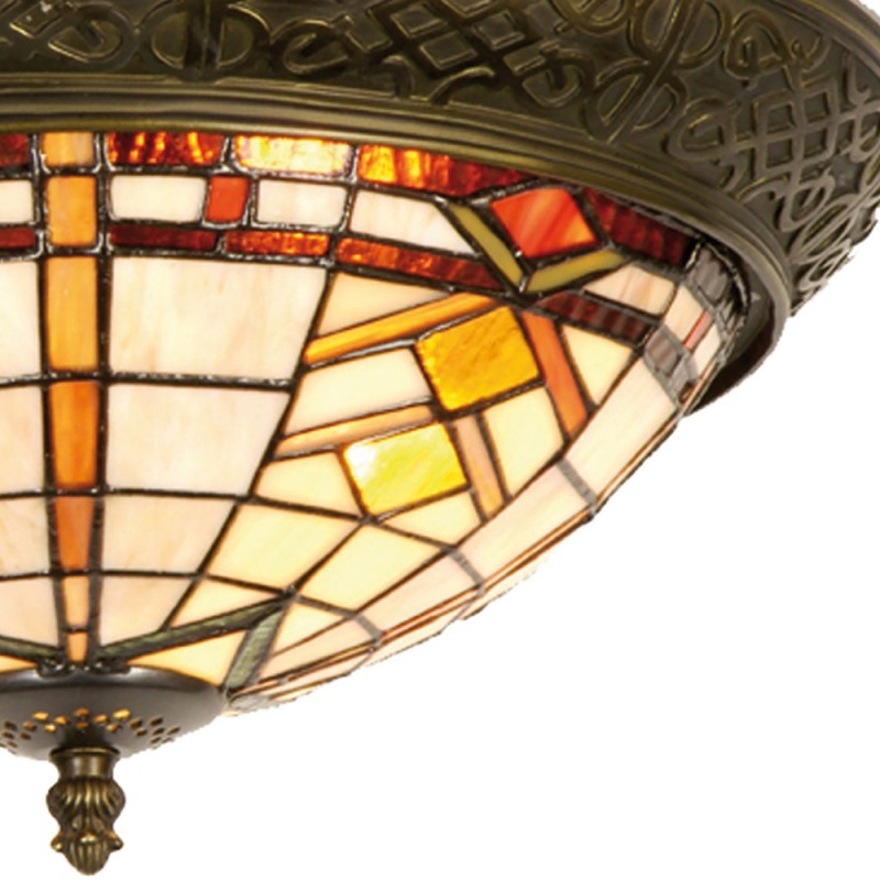 2LumiLamp Lampe de plafond Tiffany Ø 38*19 cm E14/max 2*40W Brun, Beige Vitrail Triangle