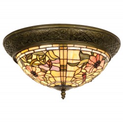 LumiLamp Lampe de plafond Tiffany Ø 38*19 cm E14/max 2*40W Beige, Rose Vitrail Triangle