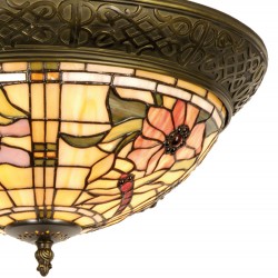 LumiLamp Plafondlamp Tiffany 5LL-5350 Ø 38*19 cm E14/max 2*40W Beige Roze Glas in lood Driehoek Bloemen