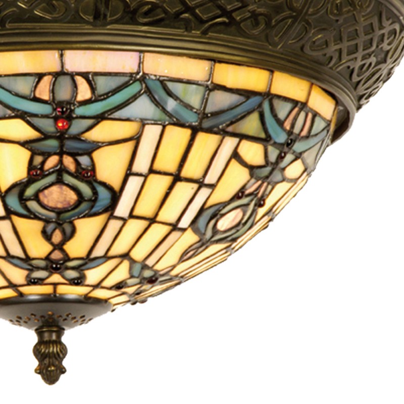 LumiLamp Lampada da soffitto Tiffany Ø 38x19 cm  Beige Blu  Vetro Triangolo