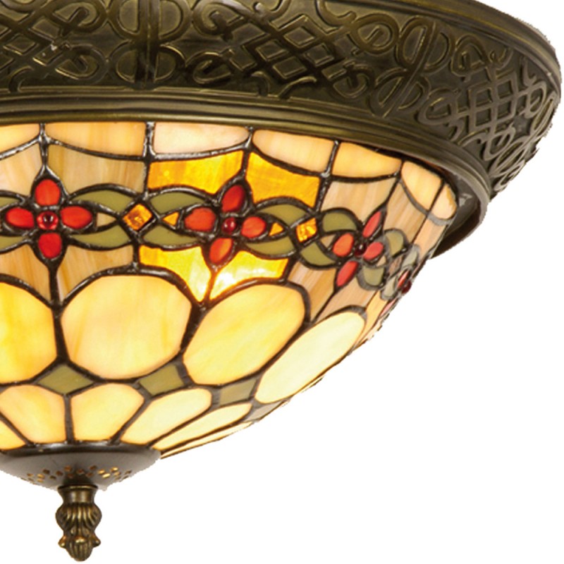 LumiLamp Lampe de plafond Tiffany Ø 38x19 cm  Beige, Rouge Vitrail Triangle