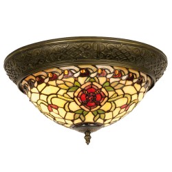 LumiLamp Ceiling Lamp Tiffany 5LL-5356 Ø 38*19 cm Red Green Glass Triangle Rose