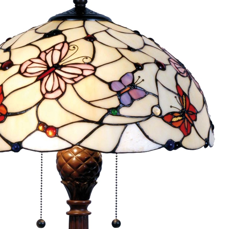 LumiLamp Table Lamp Tiffany Ø 41x60 cm  Beige Purple Glass Semicircle Butterfly