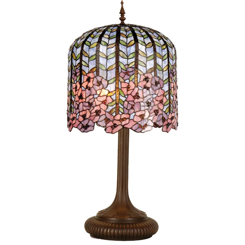 LumiLamp Table Lamp Tiffany Ø 40x84 cm Blue Pink Glass Rectangle Flowers
