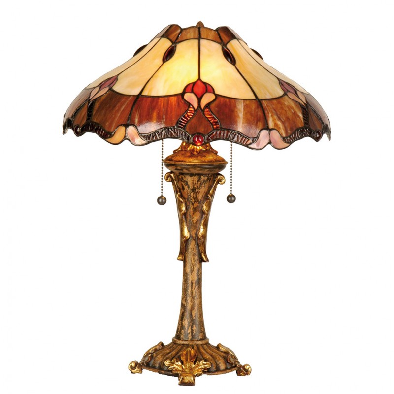 LumiLamp Lampe de table Tiffany Ø 40*53 cm E27/max 2*60W Rouge, Beige Vitrail