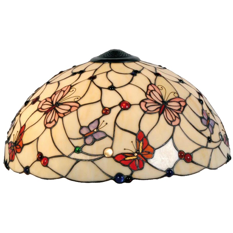 LumiLamp Lampenschirm Tiffany Ø 48 cm Beige Rosa Glas Halbkreis Schmetterling