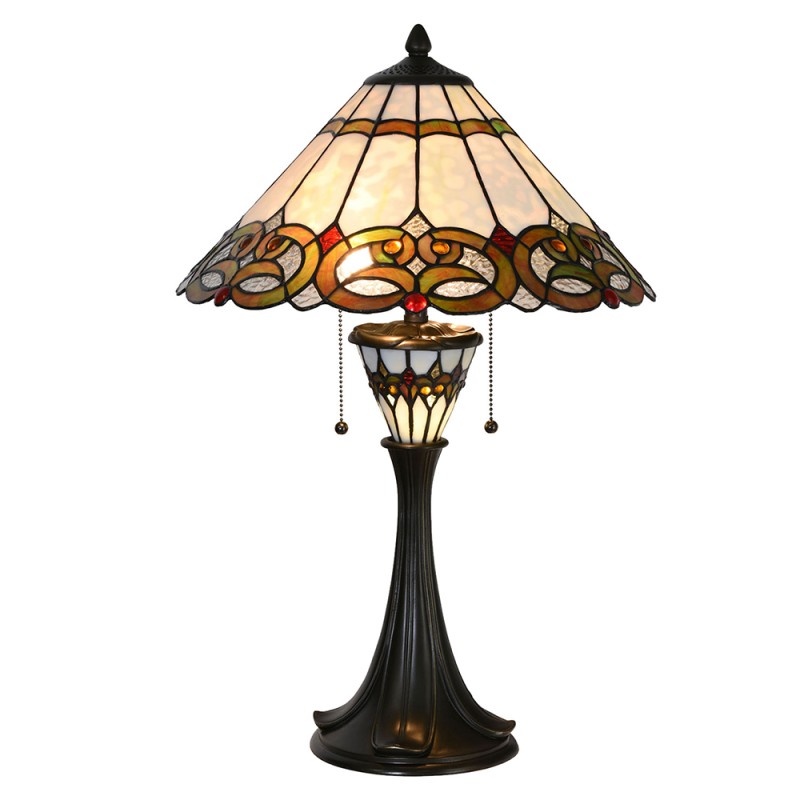 LumiLamp Lampe de table Tiffany Ø 40x61 cm  Beige Rouge Verre Triangle