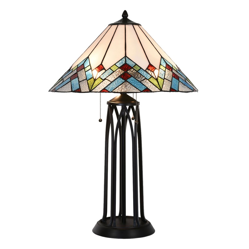 LumiLamp Table Lamp Tiffany Ø 51x75 cm  Beige Blue Glass Triangle