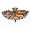 2LumiLamp Ceiling Lamp Tiffany 5LL-5415 Ø 40*23 cm Pink Metal Glass Hemisphere Dragonfly