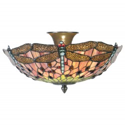 LumiLamp Ceiling Lamp Tiffany 5LL-5415 Ø 40*23 cm Pink Metal Glass Hemisphere Dragonfly