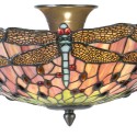 2LumiLamp Ceiling Lamp Tiffany 5LL-5415 Ø 40*23 cm Pink Metal Glass Hemisphere Dragonfly