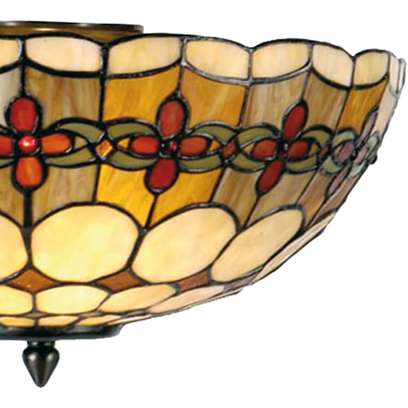 LumiLamp Plafondlamp Tiffany  Ø 40x24 cm  Beige Rood Metaal Glas Halfrond Roos