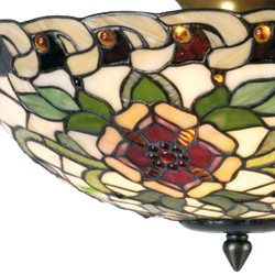 LumiLamp Ceiling Lamp Tiffany 5LL-5419 Ø 40*25 cm Green Red Metal Glass Hemisphere Rose