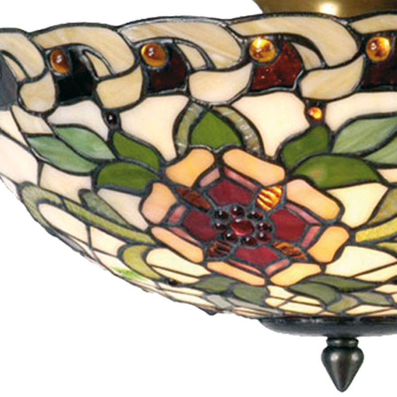 LumiLamp Ceiling Lamp Tiffany Ø 40x25 cm  Green Red Metal Glass Semicircle Rose