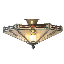 LumiLamp Plafondlamp Tiffany 5LL-5420 Ø 40*23 cm  Beige Bruin Metaal Glas Plafonniere