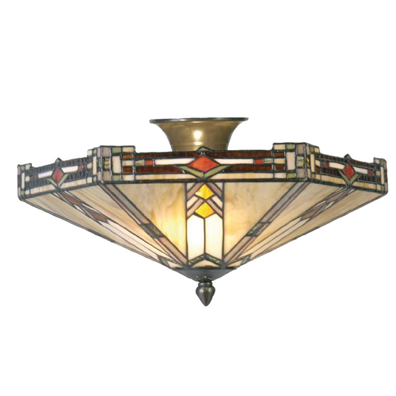 2LumiLamp Plafondlamp Tiffany 5LL-5420 Ø 40*23 cm  Beige Bruin Metaal Glas Plafonniere
