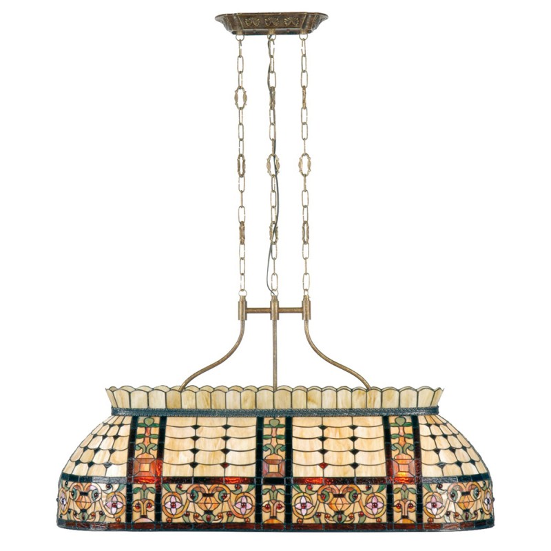 LumiLamp Hanglamp Tiffany 5LL-5440 115*34*141 cm E27/max 4*60W Beige Groen Metaal Glas Rechthoek Bloemen Hanglamp Eettafel
