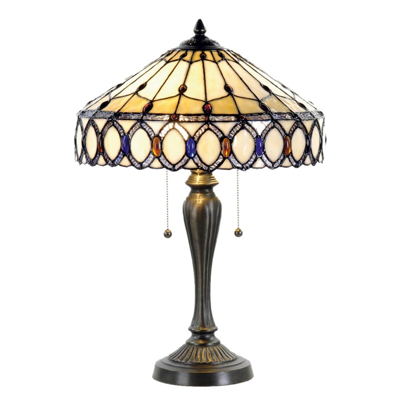 LumiLamp Lampe de table Tiffany Ø 40x58 cm  Beige Marron Verre Triangle