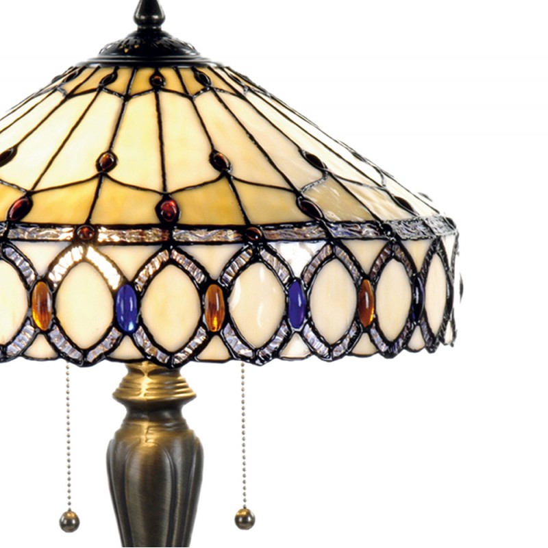 2LumiLamp Tiffany Tafellamp 5LL-5497 Ø 40*58 cm E27/max 2*60W Beige Bruin Glas in lood Driehoek Tiffany Bureaulamp