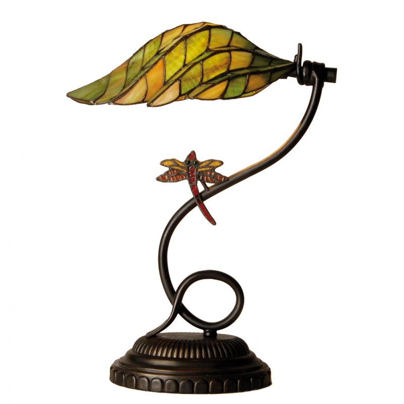 LumiLamp Lampada da tavolo Tiffany Ø 34x45 cm Verde Marrone Vetro Libellula