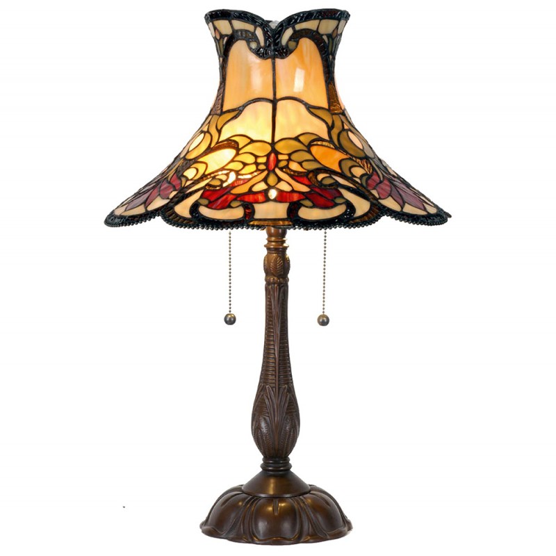2LumiLamp Lampe de table Tiffany 5LL-5533 Ø 51*66 cm E27/max 2*60W Jaune, Brun Vitrail Lampe de bureau Tiffany