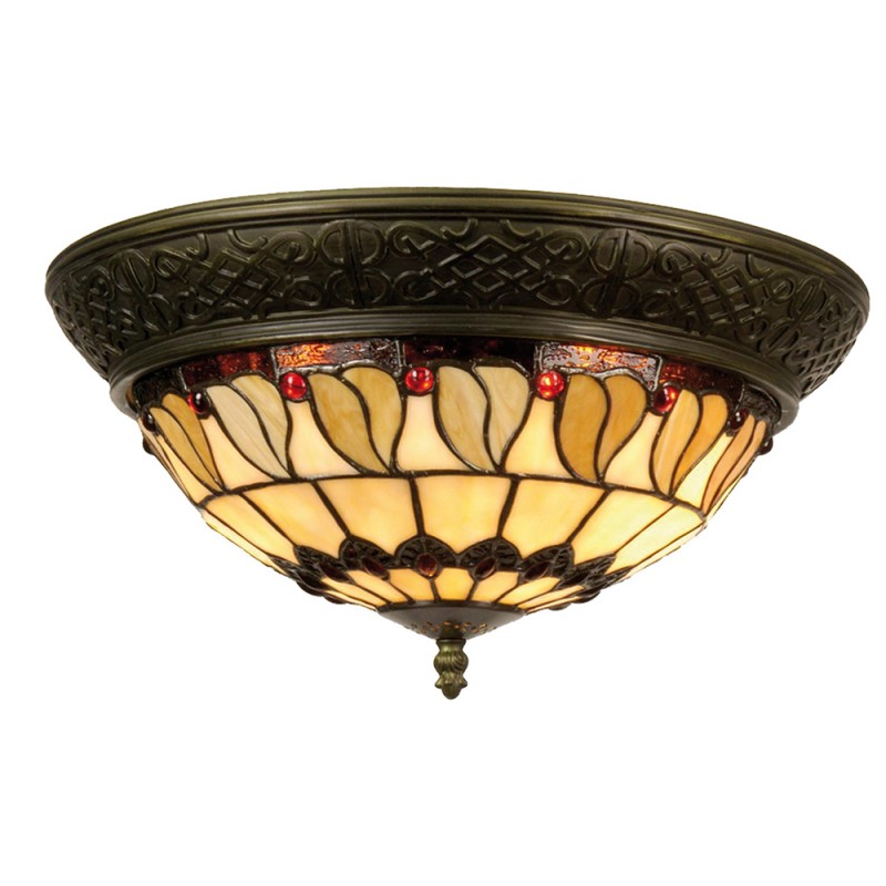 LumiLamp Ceiling Lamp Tiffany Ø 38x19 cm  Beige Brown Glass Triangle
