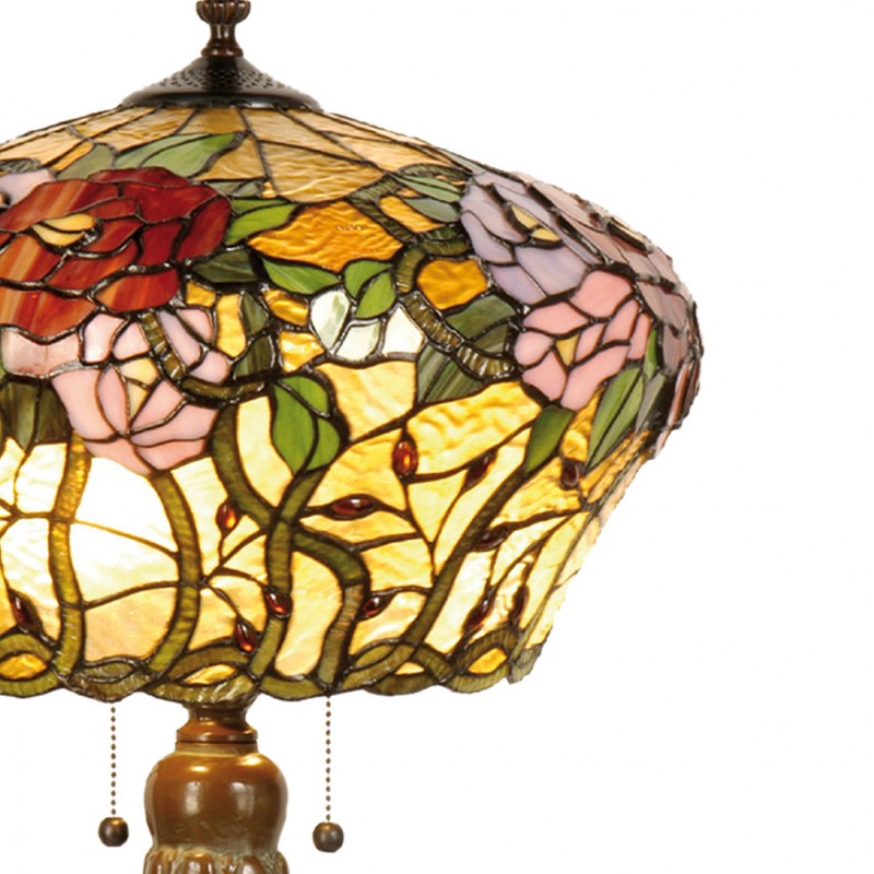 LumiLamp Lampe de table Tiffany Ø 40x72 cm  Jaune, Vert, Rose Vitrail