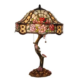 LumiLamp Lampe de table Tiffany Ø 45*62 cm E27/max 3*60W Vert, Rose Vitrail