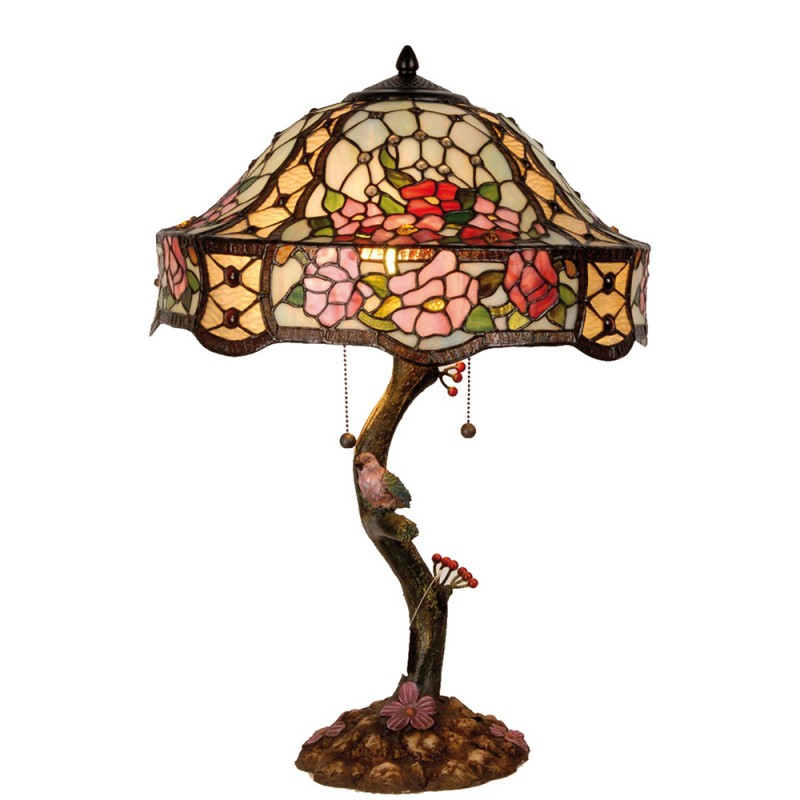 LumiLamp Lampe de table Tiffany Ø 45x62 cm  Vert, Rose Vitrail