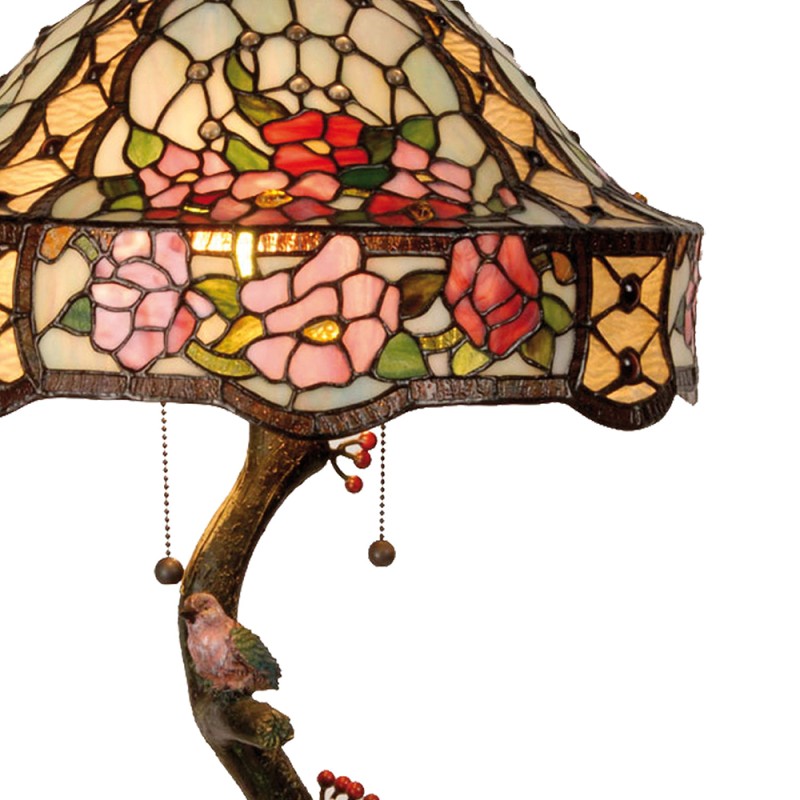 LumiLamp Lampe de table Tiffany Ø 45x62 cm  Vert Rose Verre Fleurs