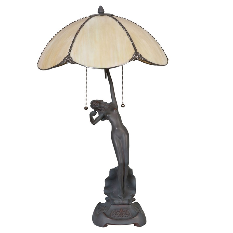 LumiLamp Lampada da tavolo Tiffany Ø 41x70 cm  Beige Marrone  Vetro