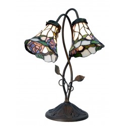 LumiLamp Lampe de table Tiffany 34*28*47 cm E14/max 2*40W Blanc, Brun Vitrail