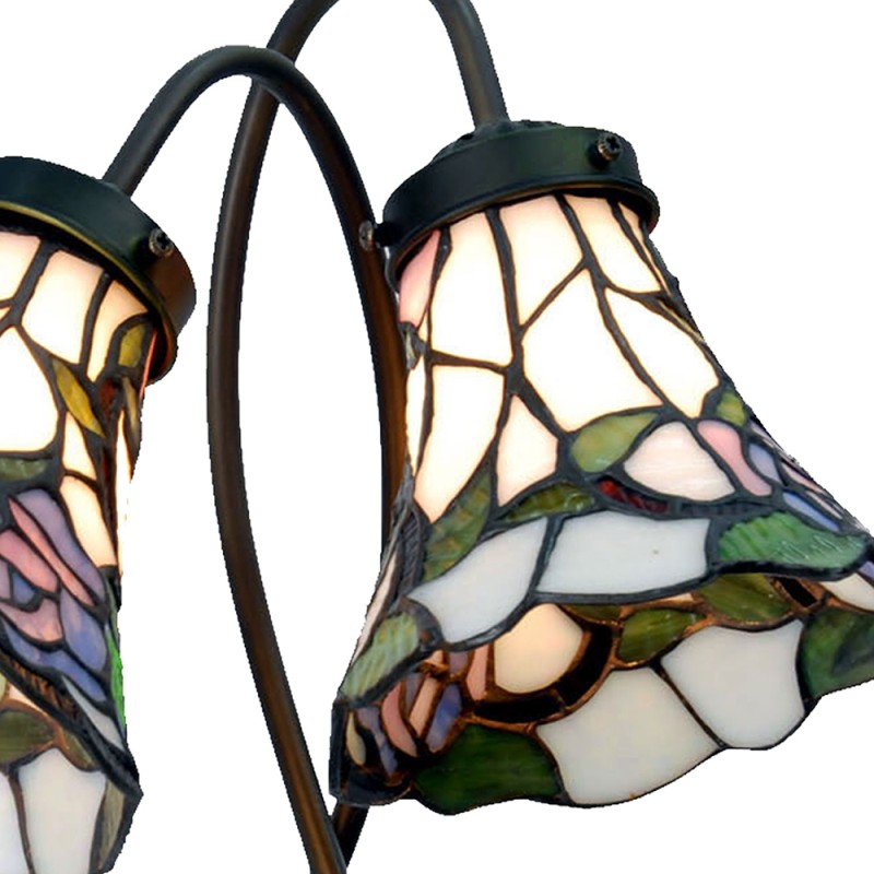 LumiLamp Tiffany Tafellamp  34x28x47 cm  Wit Bruin Glas Bloemen