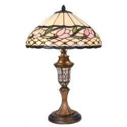 LumiLamp Lampe de table Tiffany 5LL-5774 Ø 40*60 cm E27/max 2*60W Beige, Rose Vitrail Fleur Lampe de bureau Tiffany