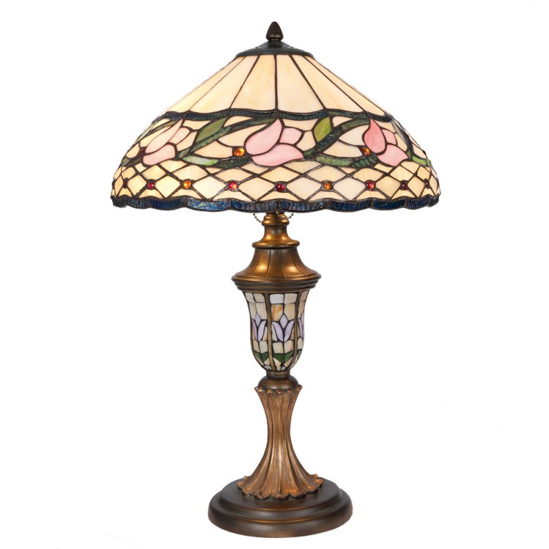 LumiLamp Table Lamp Tiffany Ø 40x60 cm  Beige Pink Glass Flower
