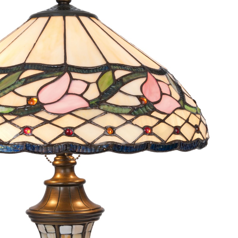 2LumiLamp Lampe de table Tiffany 5LL-5774 Ø 40*60 cm E27/max 2*60W Beige, Rose Vitrail Fleur Lampe de bureau Tiffany