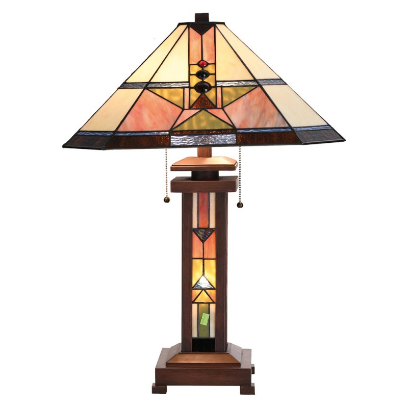 2LumiLamp Lampe de table Tiffany 42x42x60 cm  Beige, Vert Vitrail
