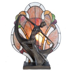 LumiLamp Tiffany Tafellamp 5LL-5783 35*15*44 cm  Bruin Rood Glas Tiffany Lampen Nachtlampje